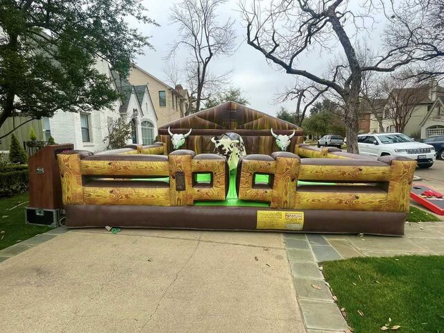 Mechanical bull rental for a Mansfield neighborhood block party