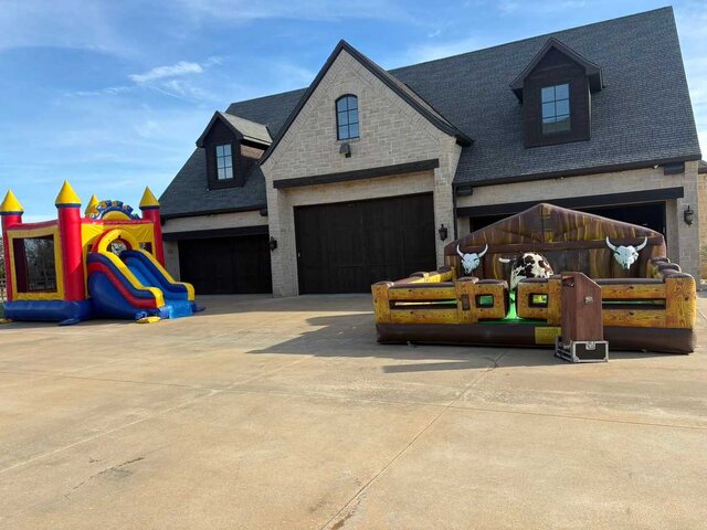 Mechanical bull rental in a Grand Prairie backyard