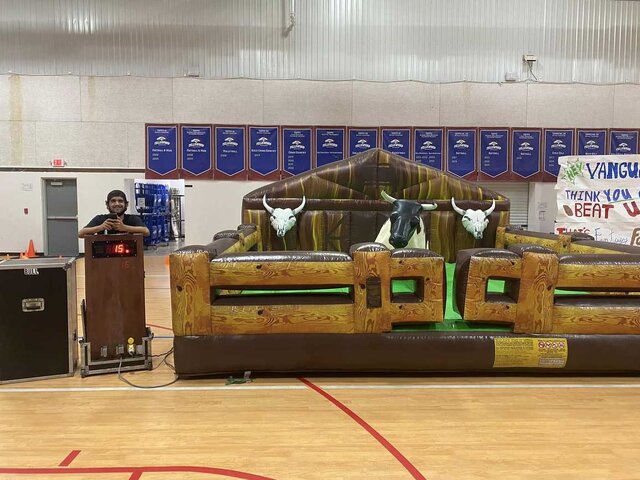 Mechanical bull rental set up in a school gym near Aledo, TX