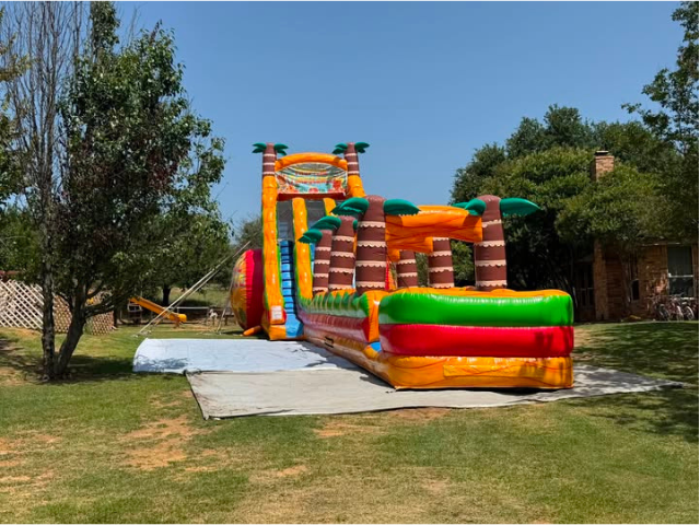 26 foot tall Turbulence dual lane water slide rental set up at a DFW Texas event from Inflatable Party Magic