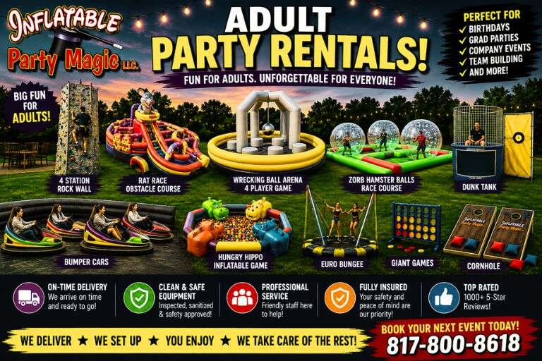 Adult bounce house and interactive inflatable rentals in Fort Worth DFW Texas from Inflatable Party…