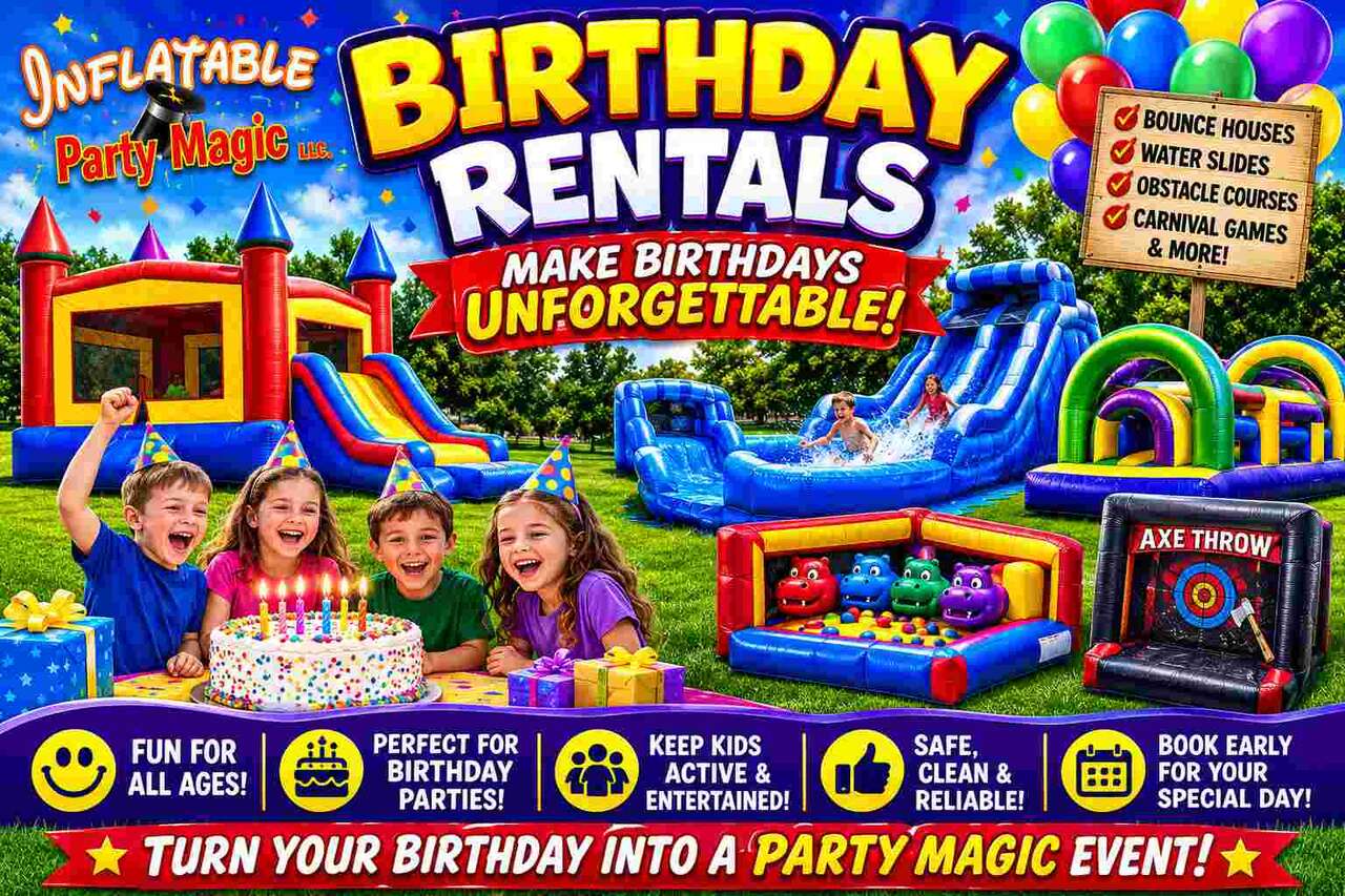 Birthday party rentals in DFW Texas from Inflatable Party Magic - backyard bounce houses, water slid…
