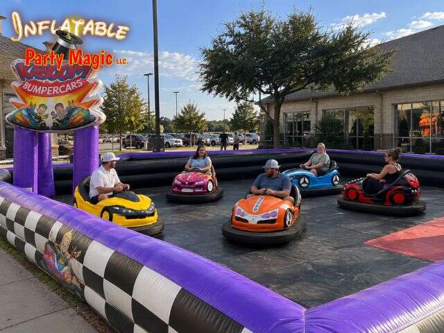 Bumper cars rental delivered and set up by Inflatable Party Magic for a Grapevine event