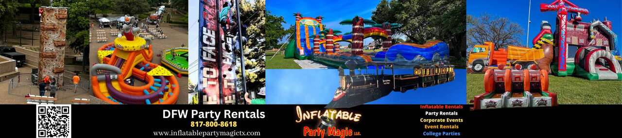 Bounce House Rentals and Party Rentals in the DFW Texas area with options such as rock climbing walls, inflatable obstacle courses, carnival games and more from Inflatable Party Magic