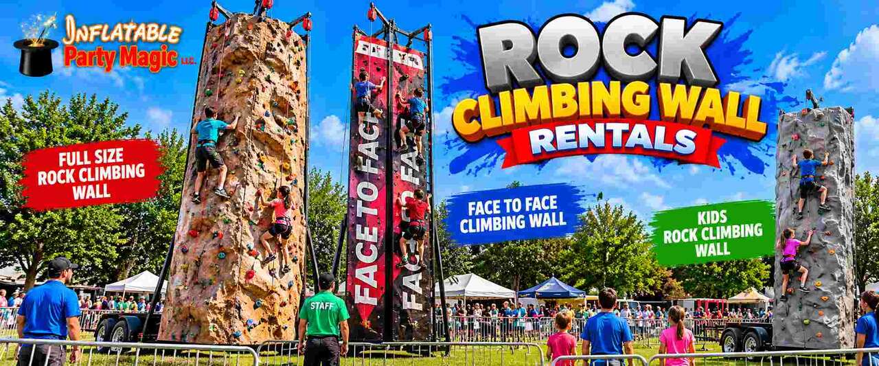 Portable rock climbing wall rentals in Cleburne Texas from Inflatable Party Magic