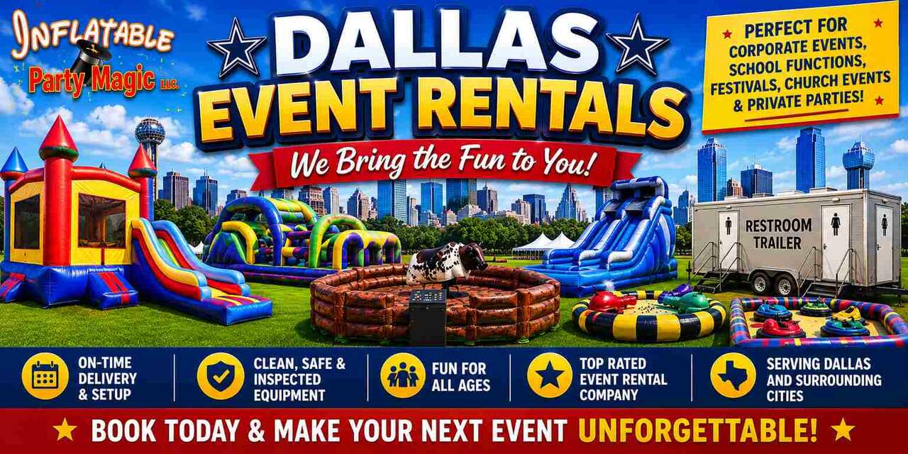 Dallas event rentals from Inflatable Party Magic - large corporate events, city festivals, and extreme attractions including mechanical bulls, rock walls, bounce houses, and obstacle courses delivered to Dallas Texas