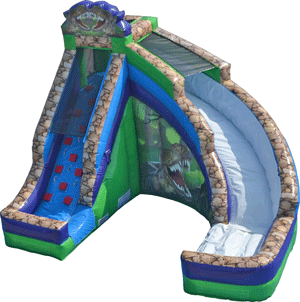 Inflatable Dinosaur Slide and rock climbing wall rental in Cleburne, Texas