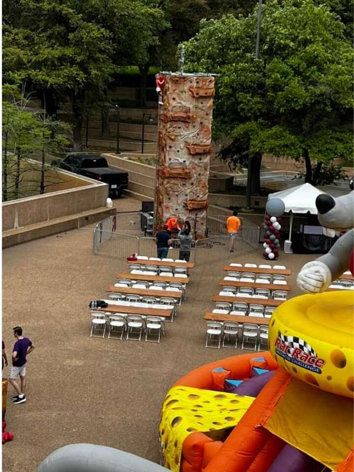 Large event rental setup at the Fort Worth Water Gardens from Inflatable Party Magic