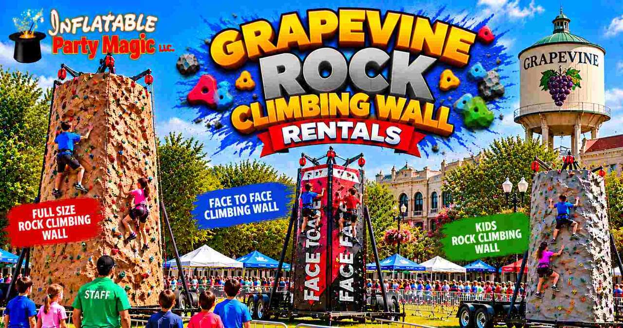 Portable rock climbing wall rentals in Grapevine Texas from Inflatable Party Magic