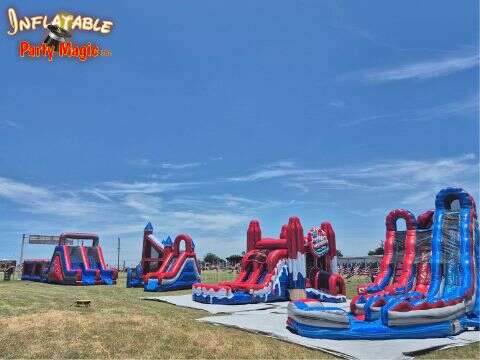 Fourth of July event rentals set up for a community celebration in Southlake TX by Inflatable Party…