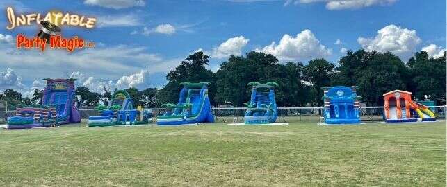 Water slide rentals for school end-of-year parties and field days in DFW Texas with safe inflatable…