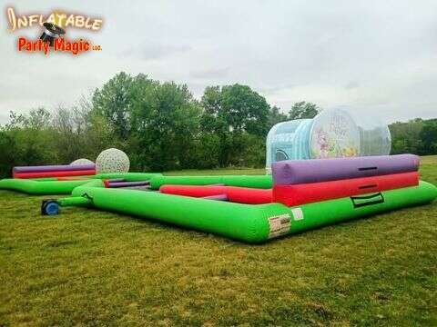 Zorb track with human hamster ball rentals set up for an event in Southlake TX