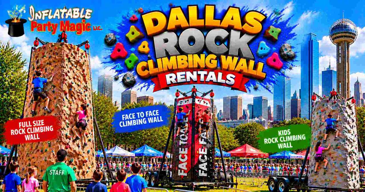 Portable rock climbing wall rentals in Dallas Texas from Inflatable Party Magic