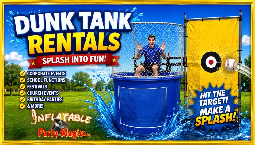 Dunk tank rental set up at a school carnival in DFW Texas from Inflatable Party Magic