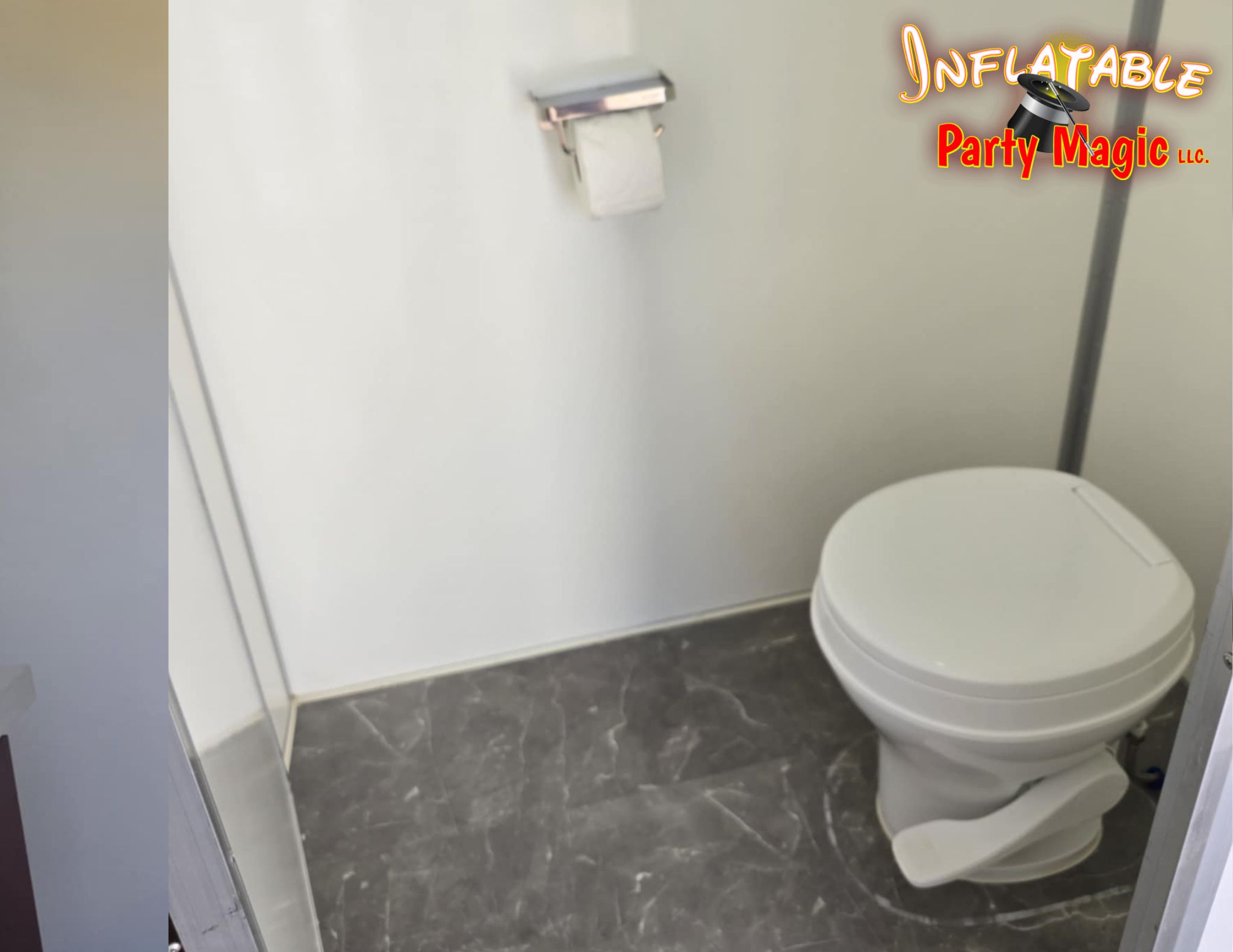 Inside 2nd stall womensPortable Restroom Trailer Rentals DFW Tx from Inflatable Party Magic