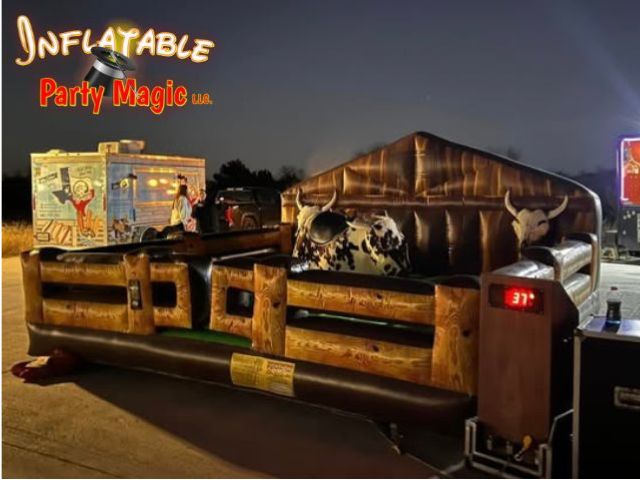 Mechanical bull rental in DFW Texas from Inflatable Party Magic -- Galaxy Deluxe standard bull with…