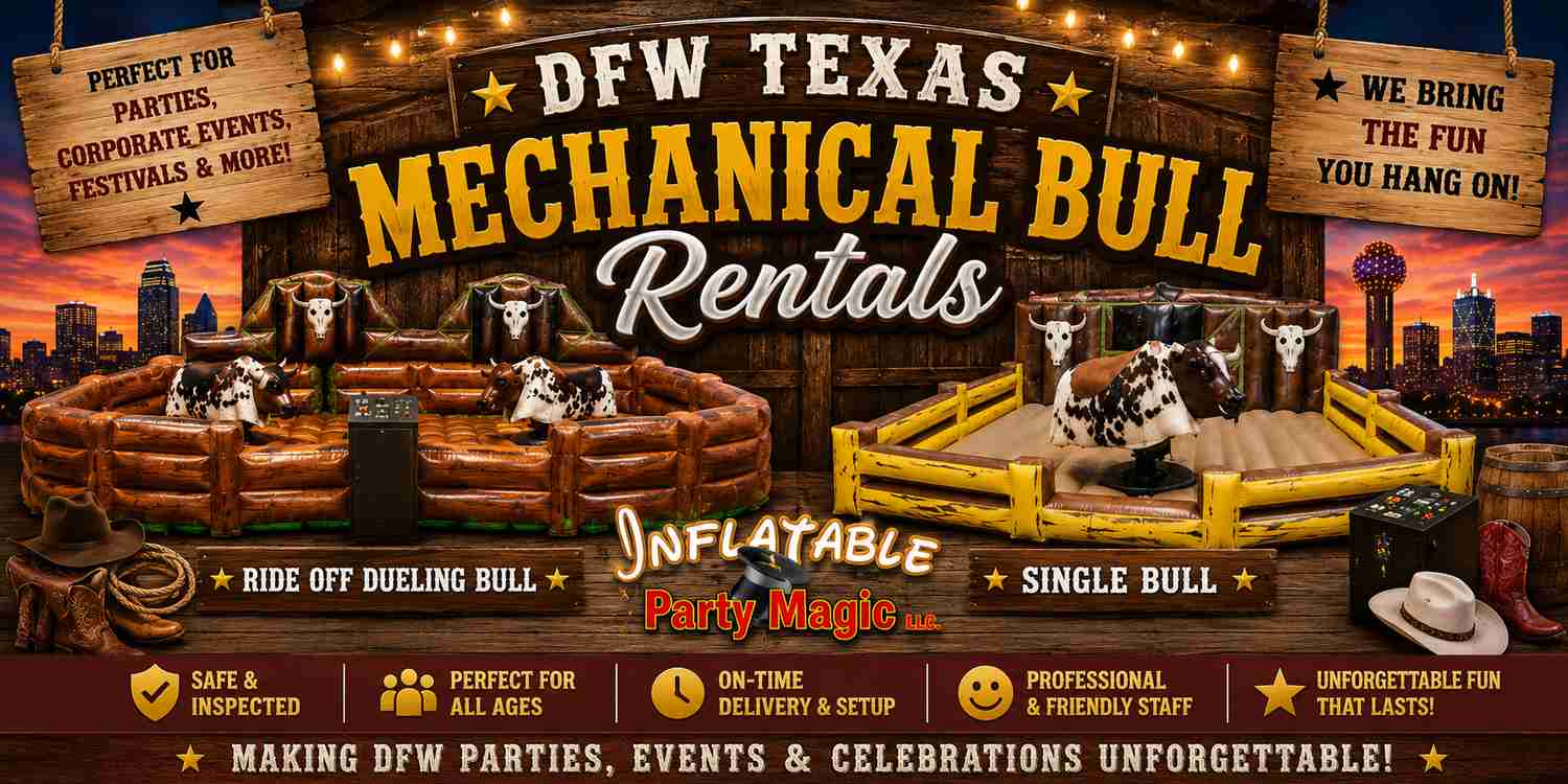 Mechanical bull rentals in DFW TX from Inflatable Party Magic -- Galaxy Deluxe standard bull and Rid…
