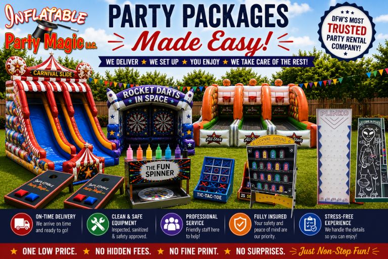 Party rental packages in Fort Worth and DFW Texas from Inflatable Party Magic including backyard bir…