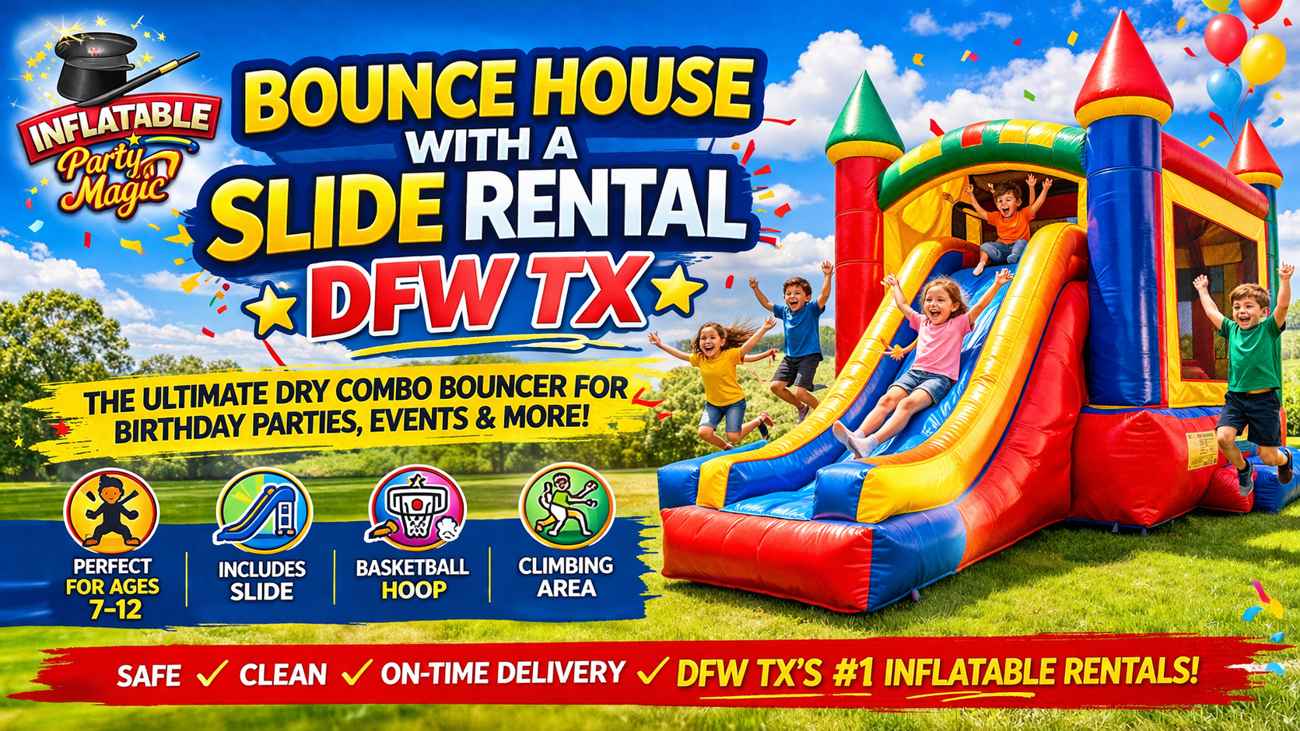 Bounce house with a slide rental DFW Tx from Inflatable Party Magic