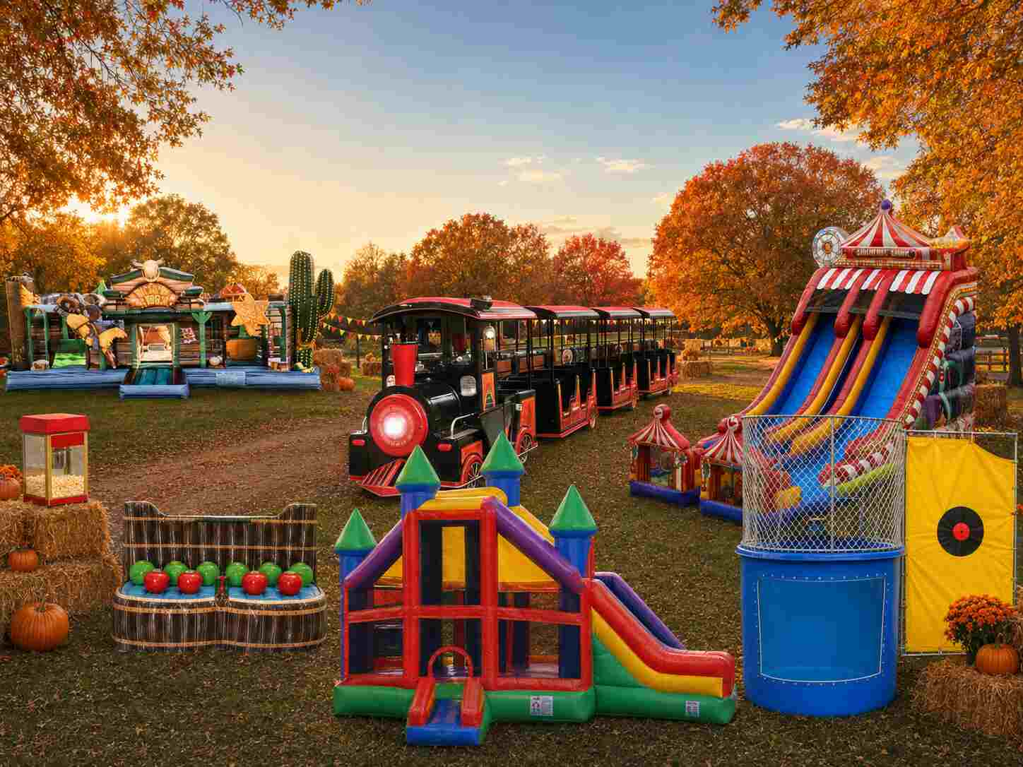 Fall festival rental package from Inflatable Party Magic set up at a DFW church event with trackless…