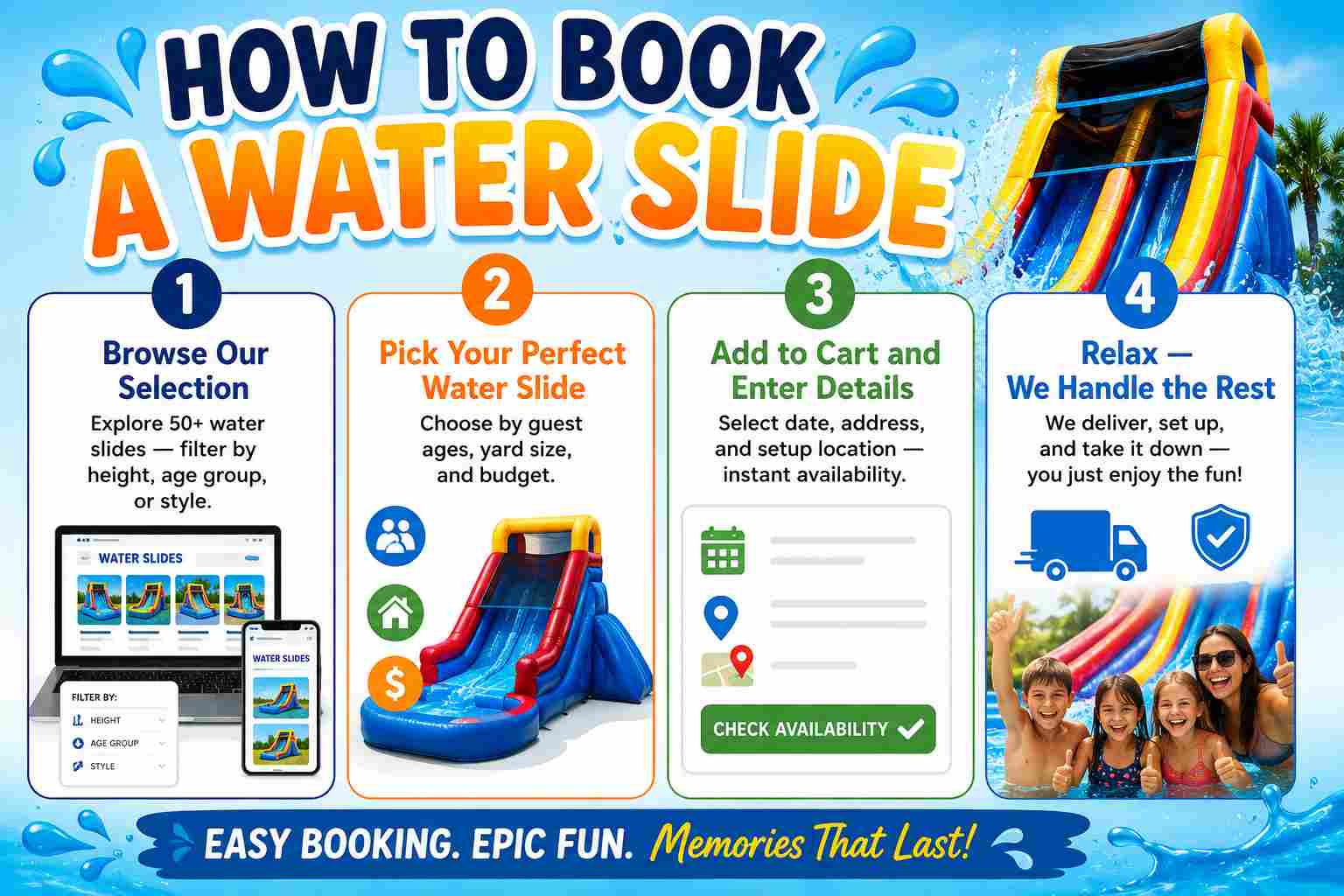 How to book a water slide rental in DFW Texas from Inflatable Party Magic