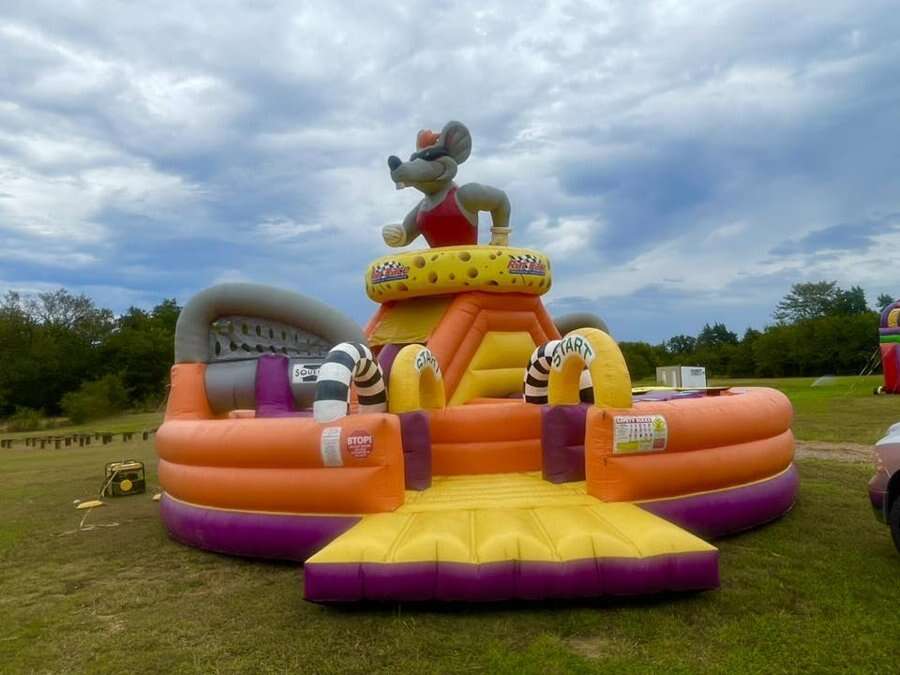 Inflatable obstacle course rental set up for a Godley party by Inflatable Party Magic