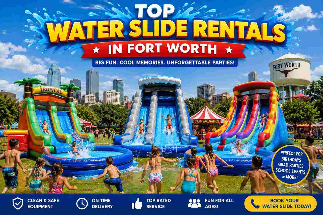 Top water slide rentals in Fort Worth TX from Inflatable Party Magic — collection of giant inflatabl…
