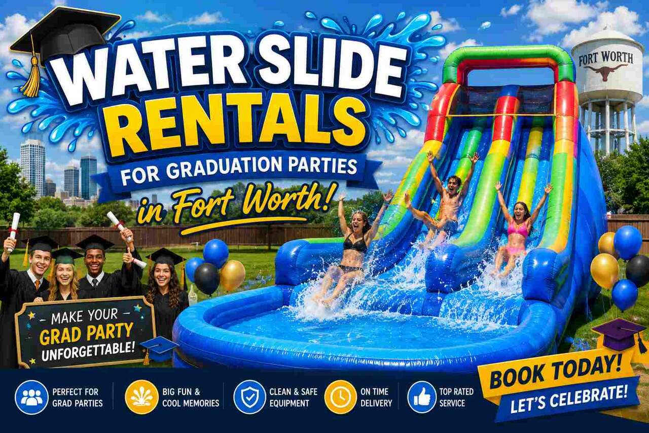 Water Slide Rentals for Graduation Parties in Fort Worth TX — Inflatable Party Magic Water slide rentals for graduation parties in Fort Worth TX from Inflatable Party Magic — giant dual…