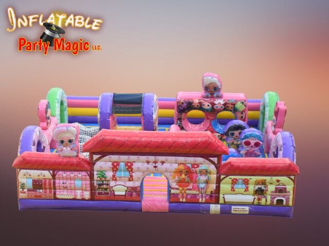 Dollhouse Playland toddler bounce house with slide rental DFW Texas