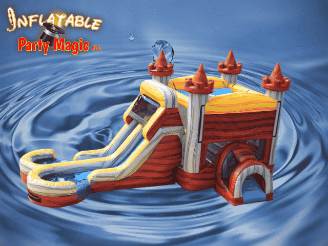 Epic Volcano bounce house with double water slide rental DFW Texas from Inflatable Party Magic