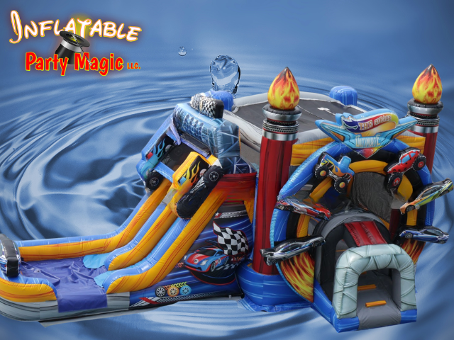 Turbo Raceway Water Bounce House with Double Lane Slide Rental