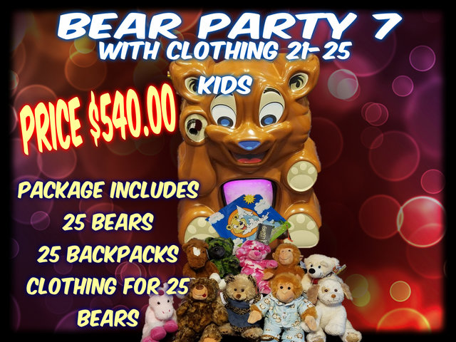 Bear Party Package 7 includes clothing- 21- 25 kids (or more)