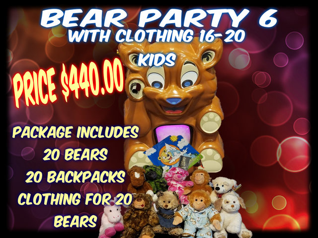 Bear Party Package 6 includes clothing- 16- 20 kids