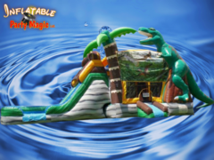 T-Rex Jurassic Dinosaur Water Bounce House with Double Lane Slide