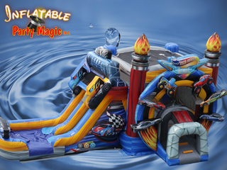 Turbo Raceway Water Bounce House with Double Lane Slide Rental