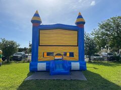 Blue & Yellow Castle Bounce w/ Basketball Hoops Inside #1Best for ages 3+ Space Needed 15 W x 15 D x 16 H