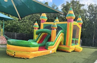 Combo Castle 5N1 Fiesta w/ Basketball Hoops Inside # 13 Best for ages 4+ Space Needed L 32' x 15' W x 17' H