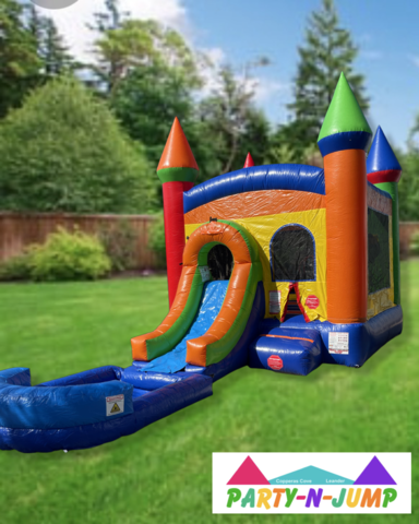 Kids Rainbow Bounce House Slide Combo with Wet Pool 1E
