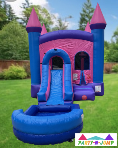 Kids Pink Bounce House Slide Combo with Wet Pool 1E