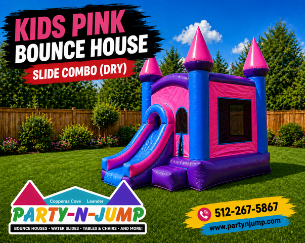 Kids Pink Bounce House Slide Combo (Dry)