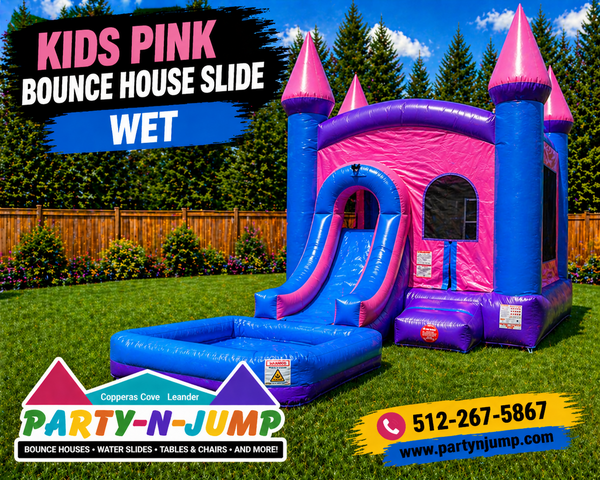 Kids Pink Bounce House Slide Combo with Wet Pool 1E