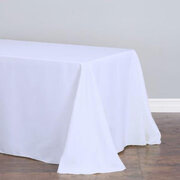 90"X132" White Polyester Round Corner Rectangular Tablecloth (Purchase Price)