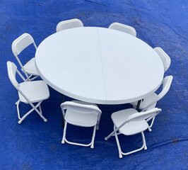 Child Table 48 inch round toddler with 8 white chairs