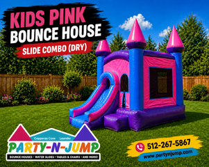 Kids Pink Bounce House Slide Combo (Dry)
