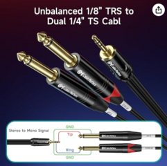 1/8" TRS Stereo to Dual 1/4" TS Breakout Cable