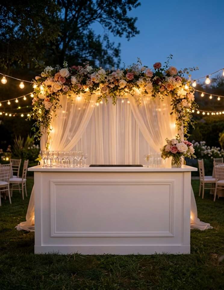 Premier Tents & Events portable bar rental at an outdoor wedding