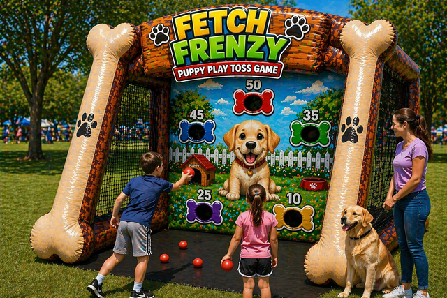 fetch frenzy inflatable puppy toss dog carnival game
