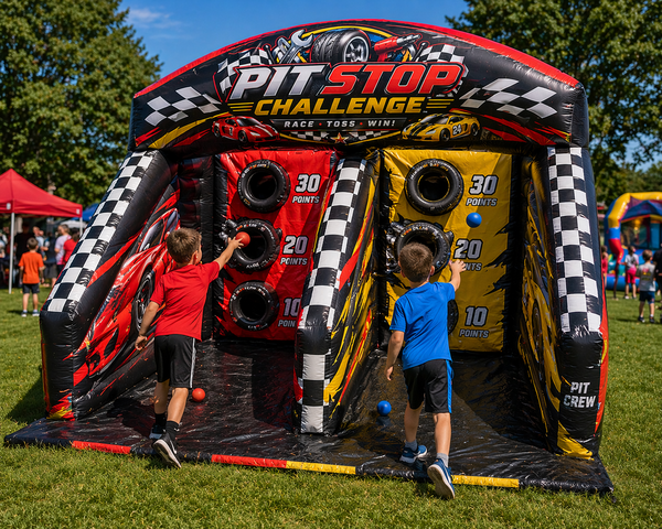 Pit stop challenge kids race car inflatable game