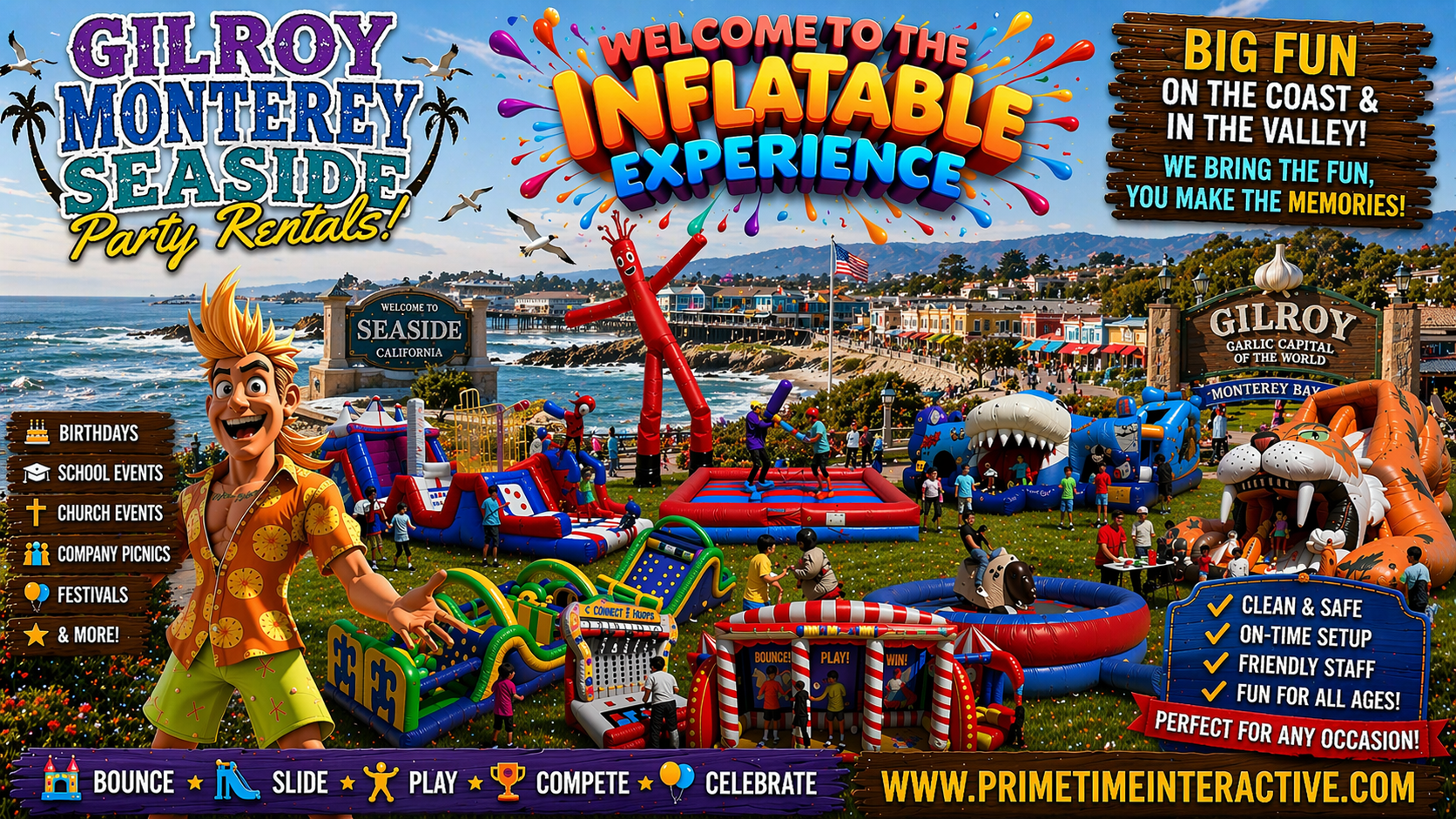 Monterey Gilroy Prime Time Interactive northern california and bay area kids fun items party rental inflatable games bounce houses and ideas for kids teens adults children's special events