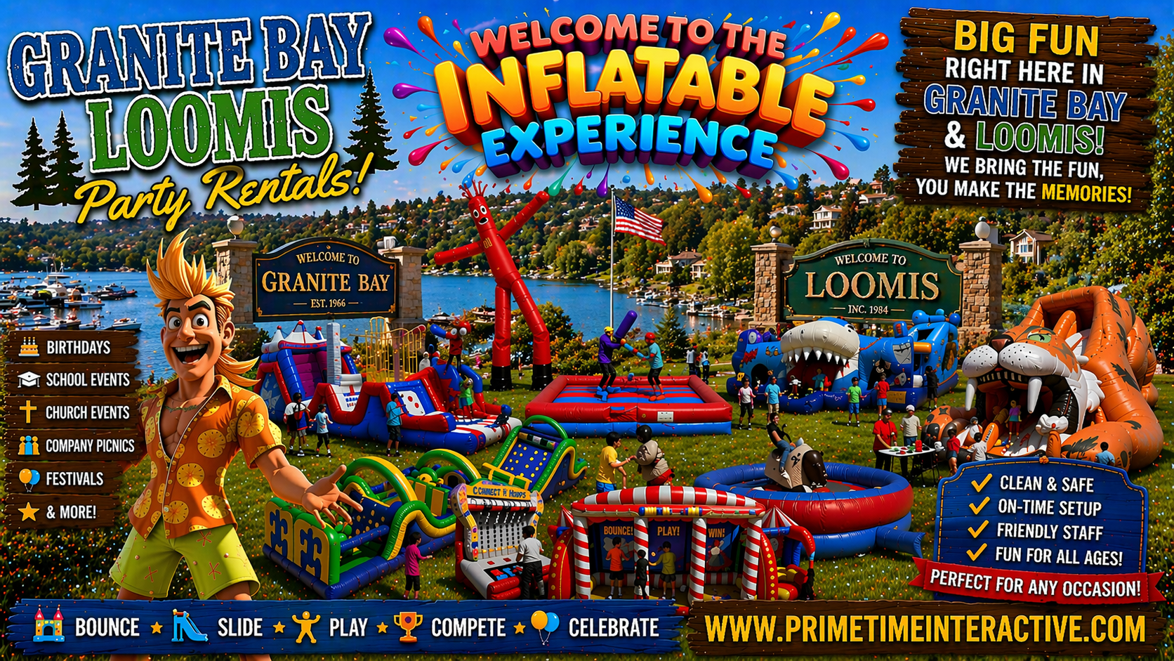 Granite Bay Prime Time Interactive northern california and bay area kids fun items party rental inflatable games bounce houses and ideas for kids teens adults children's special events